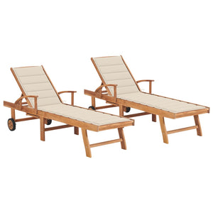 Sdraio 2 pz con Tavolo e Cuscino Crema Legno Massello di Teak cod mxl 45568