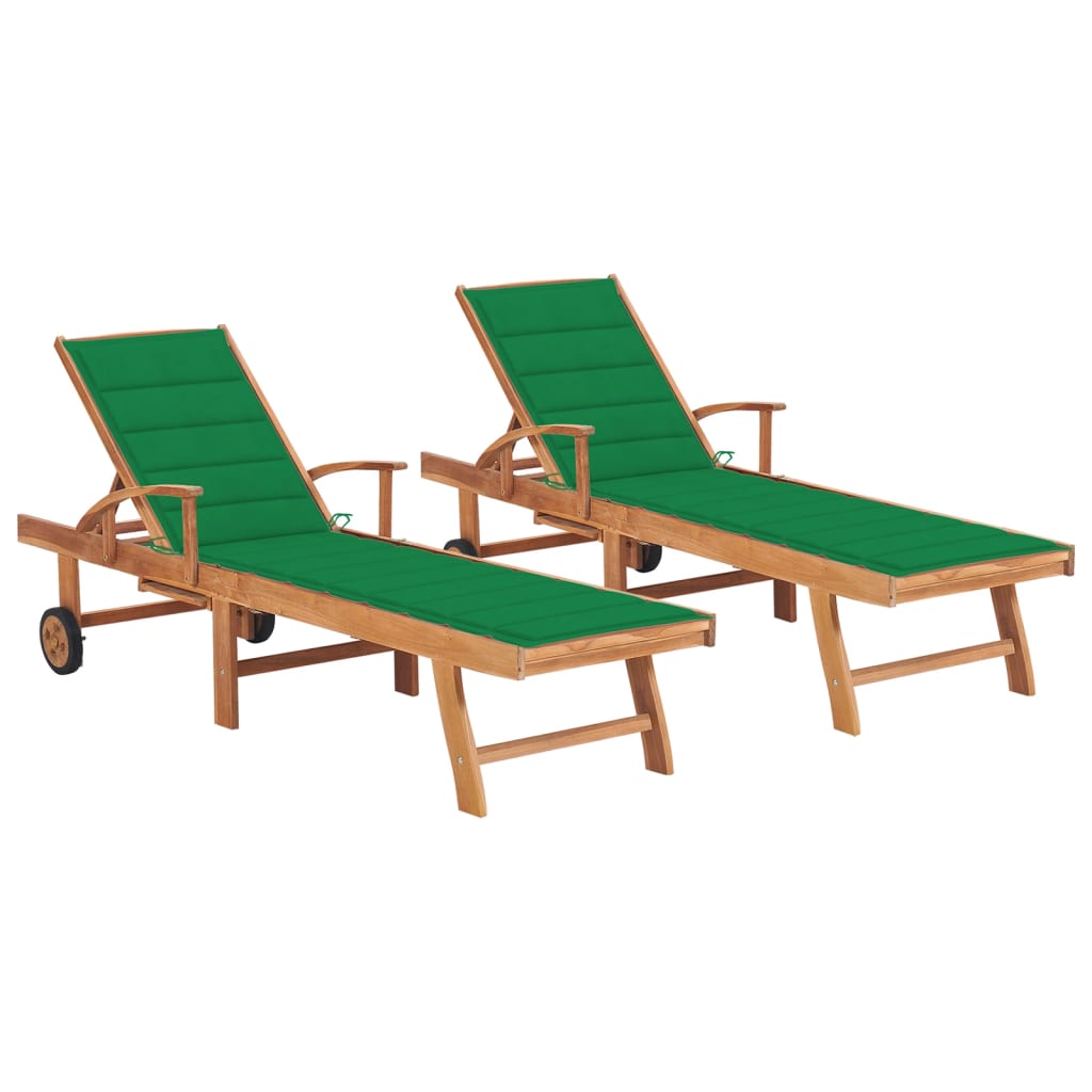 Lettini Prendisole 2 pz con Cuscino Verde in Legno di Teak cod mxl 12840