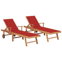 Lettini Prendisole 2 pz Cuscino Rosso Legno Massello di Teak cod mxl 67249