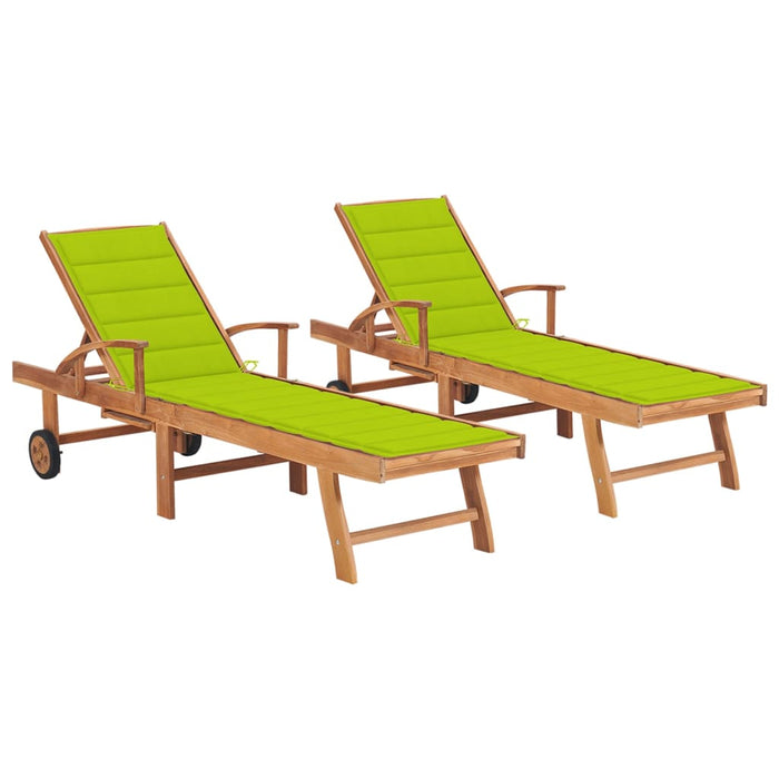 Lettini Prendisole 2 pz con Cuscino Verde Brillante in Teak 3073197