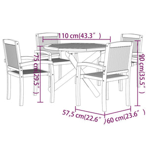 Set da Pranzo per Giardino 5 pz in Legno Massello di Teak cod mxl 36270