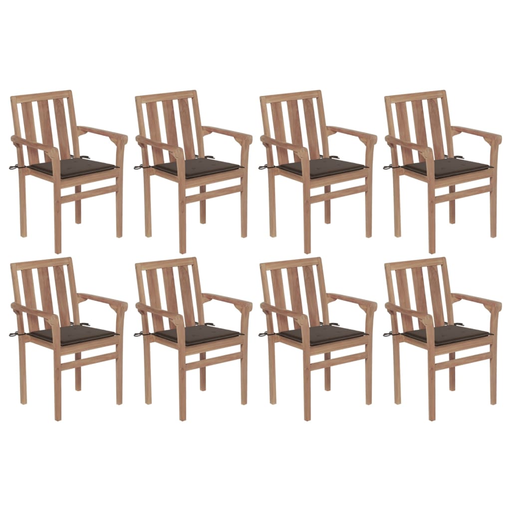 Sedie da Giardino Impilabili con Cuscini 8 pz Massello di Teak 3073441