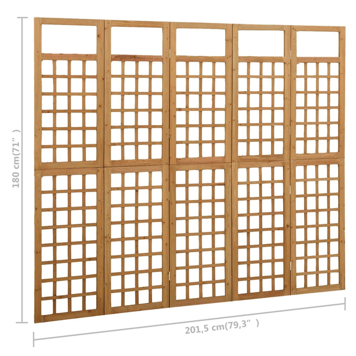 Divisorio a 5 Pannelli in Legno Massello di Abete 201,5x180 cm 316480