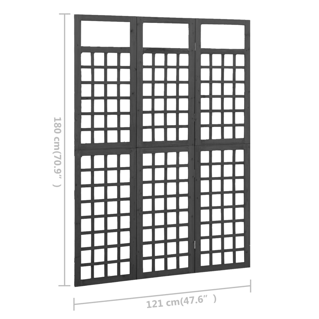 Divisorio a 3 Pannelli in Massello di Abete Nero 121x180 cm 316482