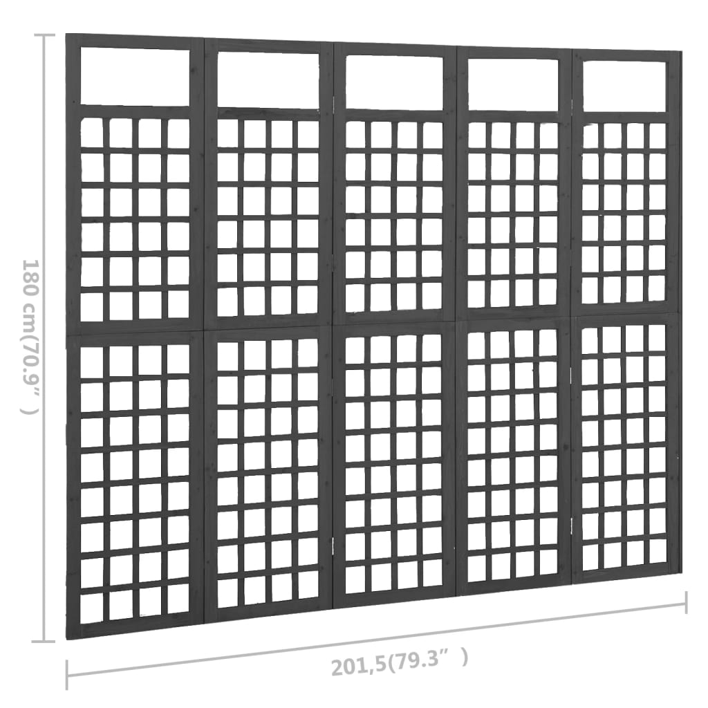 Divisorio a 5 Pannelli in Massello di Abete Nero 201,5x180 cm 316484