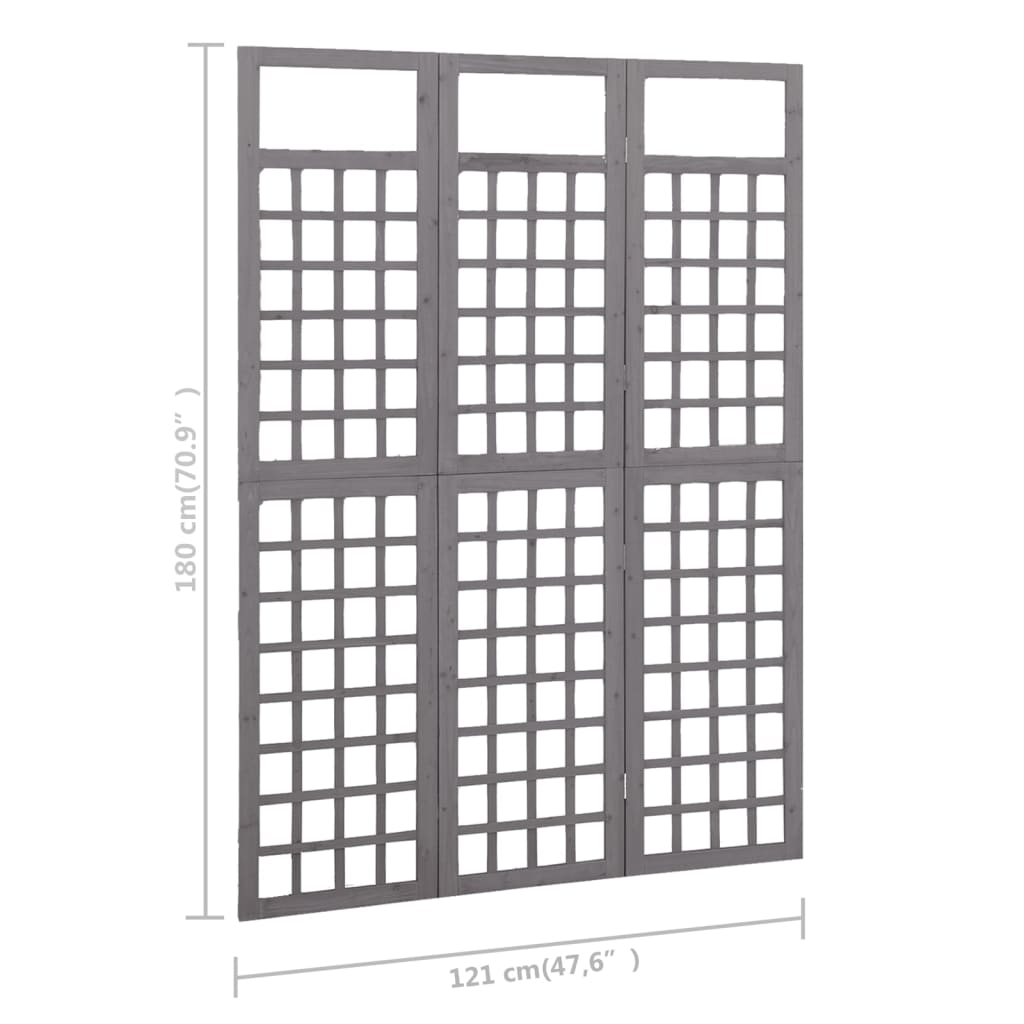 Divisorio a 3 Pannelli in Massello di Abete Grigio 121x180 cm 316486