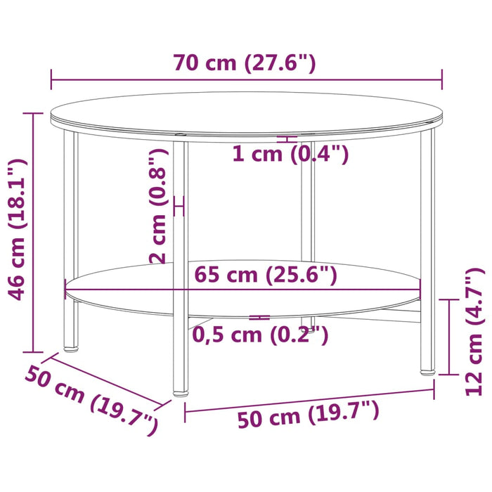 Tavolino da Salotto Nero e Trasparente 70 cm in Vetro Temperato 331617