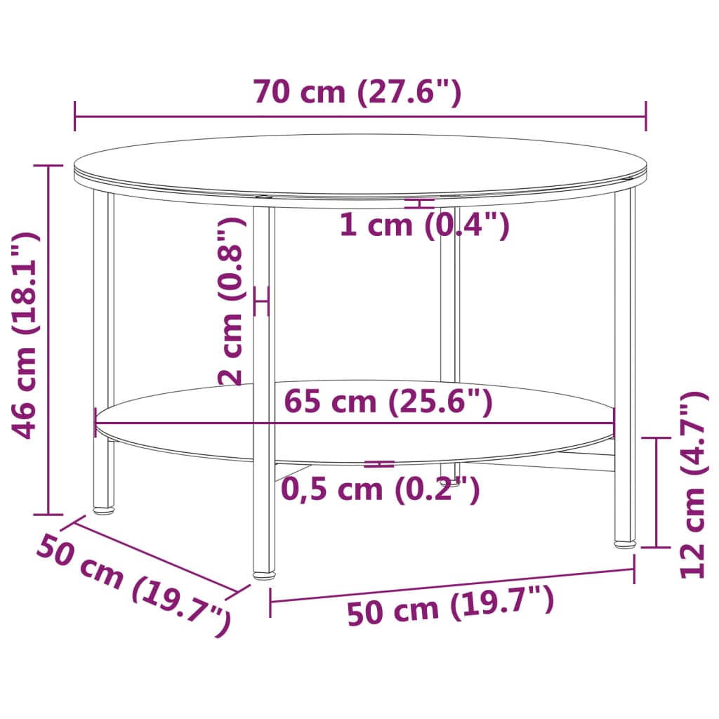 Tavolino da Salotto Nero e Trasparente 70 cm in Vetro Temperato cod mxl 6531