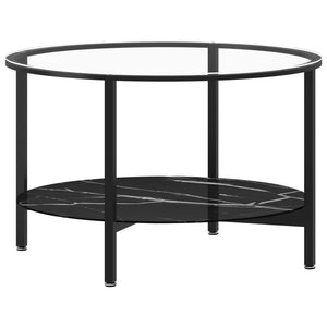 Tavolino da Salotto Nero e Marmo Nero 70 cm in Vetro Temperato 331619