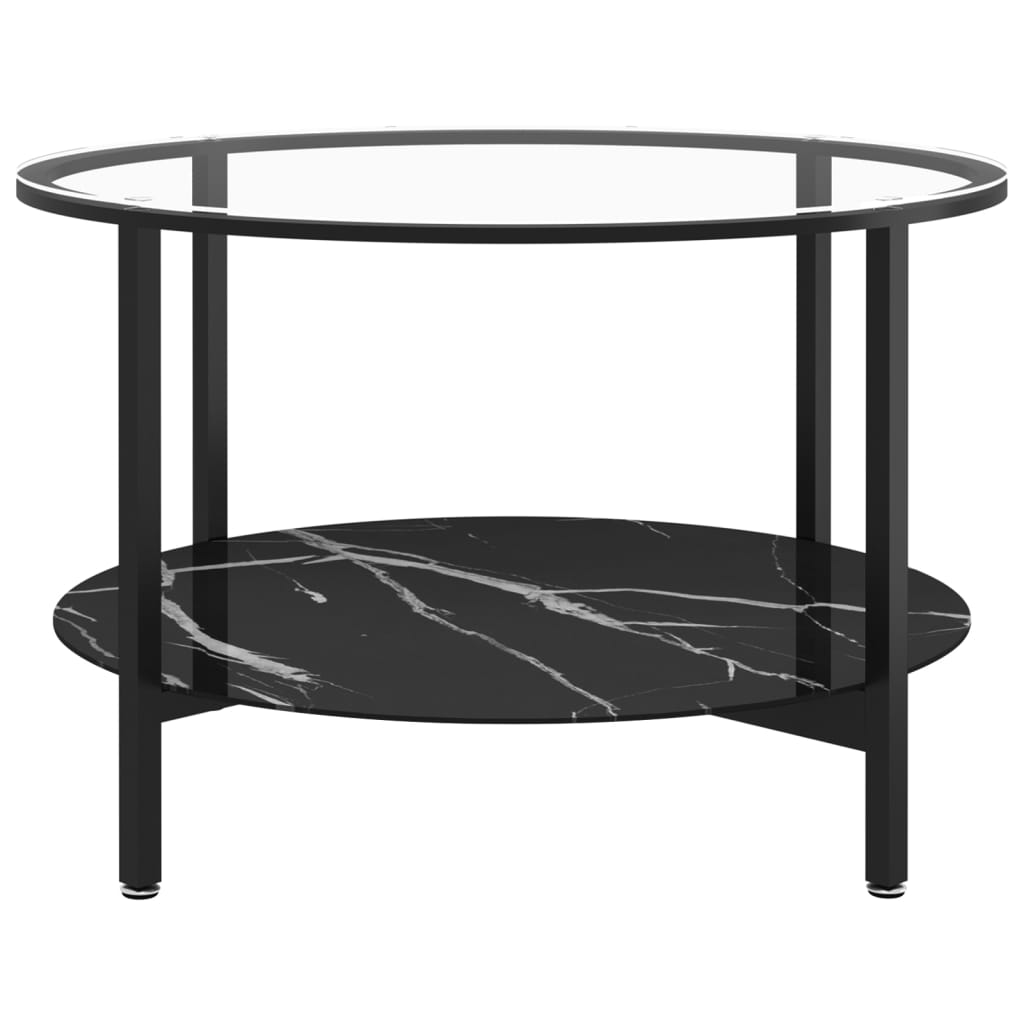 Tavolino da Salotto Nero e Marmo Nero 70 cm in Vetro Temperato 331619