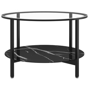 Tavolino da Salotto Nero e Marmo Nero 70 cm in Vetro Temperato 331619