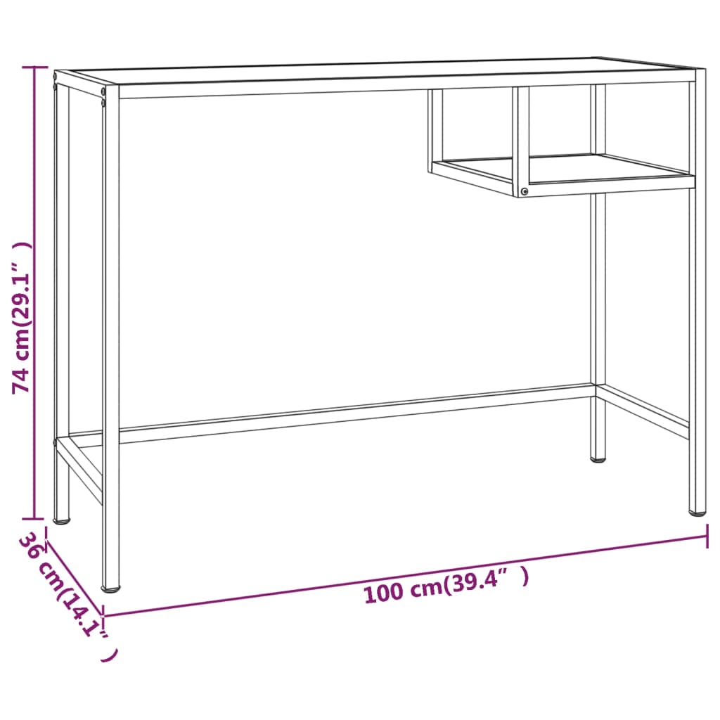 Scrivania per Computer Marmo Bianco 100x36x74cm Vetro Temperato 331624