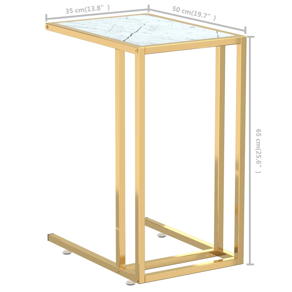 Tavolino per Computer Marmo Bianco 50x35x65 cm Vetro Temperato 331648