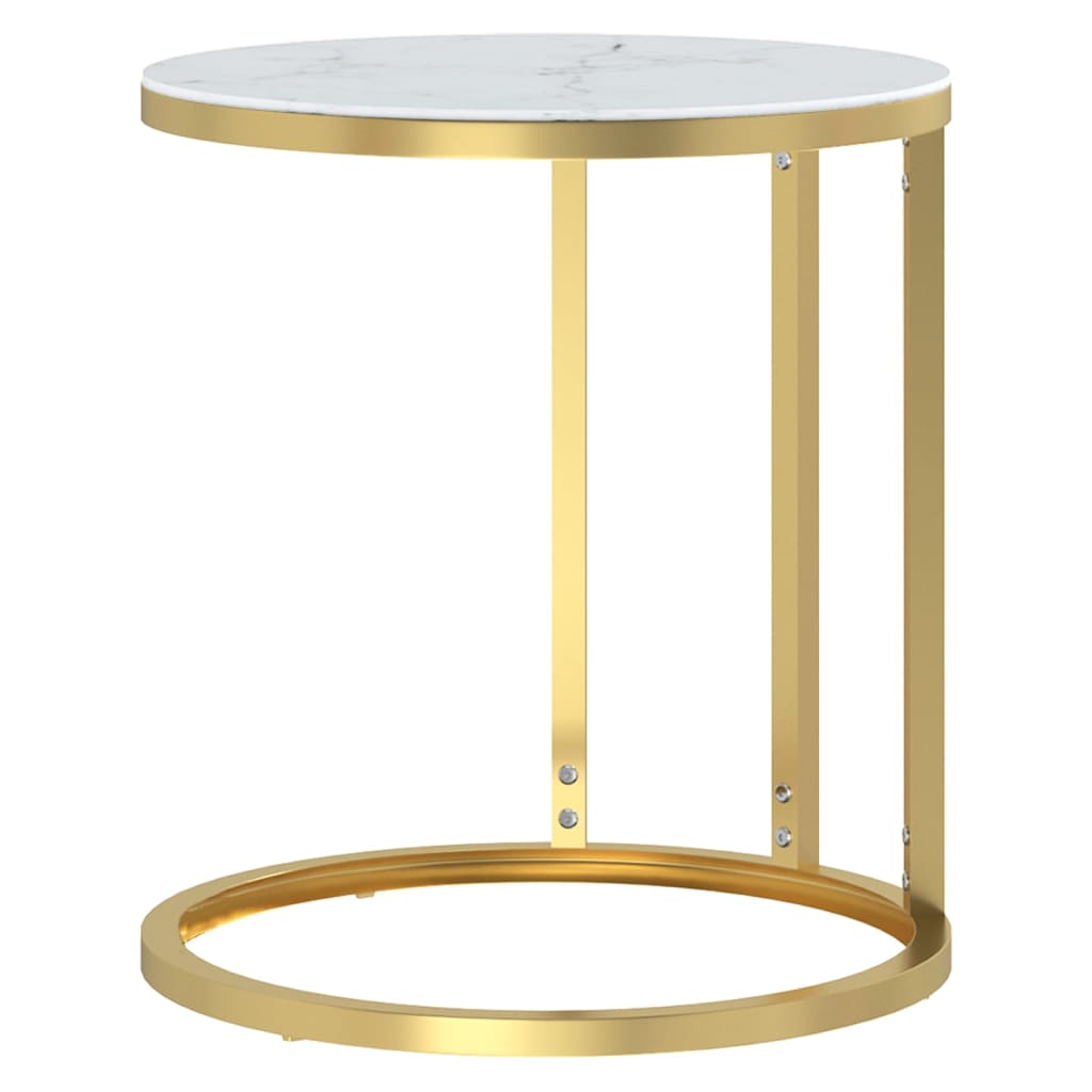 Tavolino Oro e Marmo Bianco 45 cm in Vetro Temperato 331664