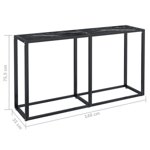 Tavolo Consolle Nero Marmo 140x35x75,5 cm in Vetro Temperato 331677