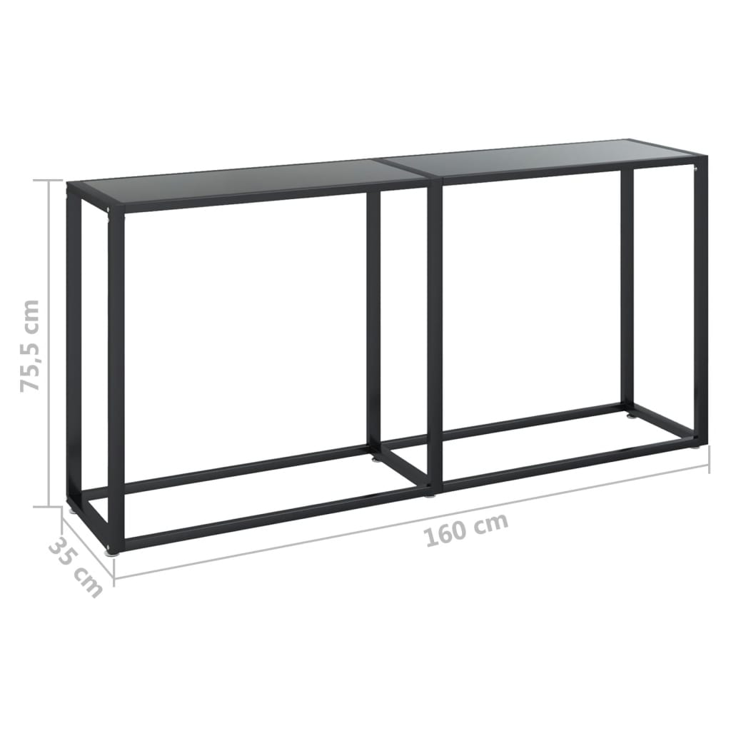 Tavolo Consolle Nero 160x35x75,5 cm in Vetro Temperato 331679