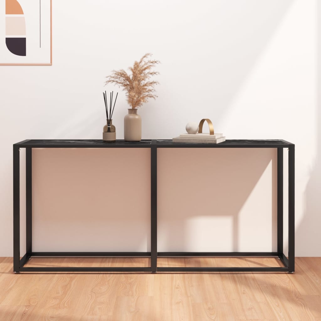 Tavolo Consolle Nero Marmo 160x35x75,5 cm in Vetro Temperato 331681