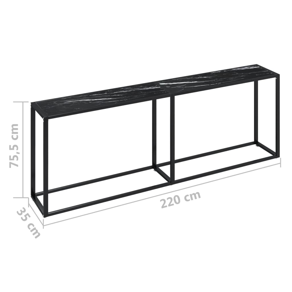 Tavolo Consolle Marmo Nero 220x35x75,5 cm in Vetro Temperato 331693