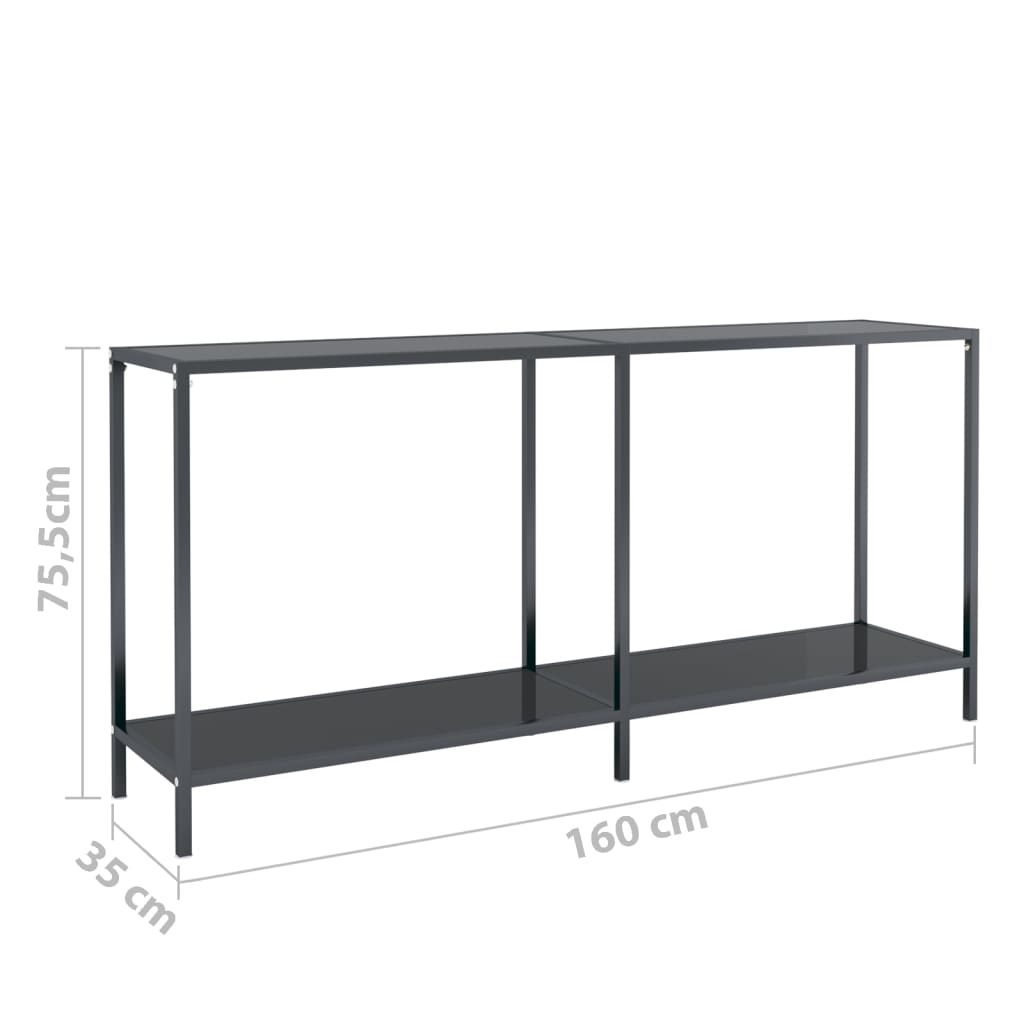 Tavolo Consolle Nero 160x35x75,5 cm in Vetro Temperato 331699