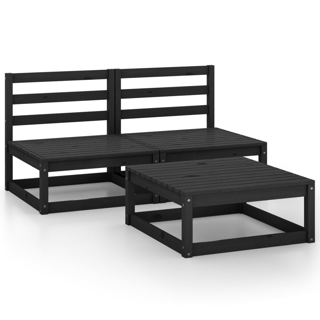 Set Divani da Giardino 3 pz Nero in Legno Massello di Pino cod mxl 37675