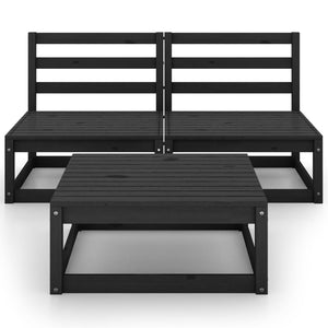 Set Divani da Giardino 3 pz Nero in Legno Massello di Pino cod mxl 37675