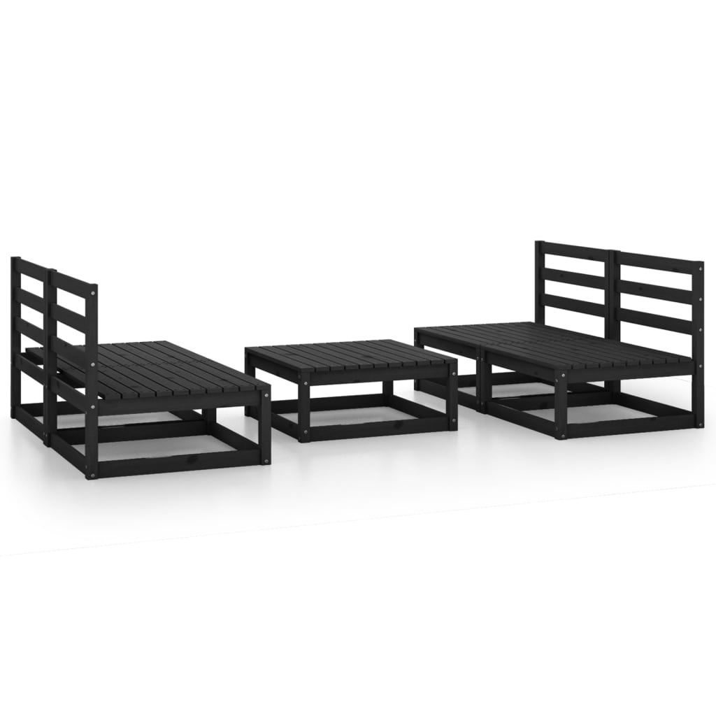 Set Divani da Giardino 5 pz Nero in Legno Massello di Pino cod mxl 37684