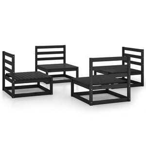 Set Divani da Giardino 4 pz Nero in Legno Massello di Pino cod mxl 37688