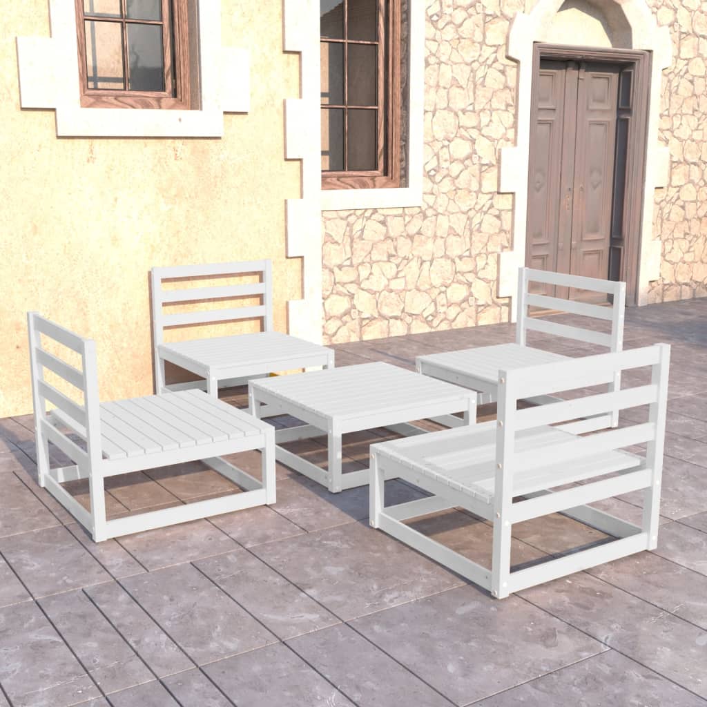 Set Divani da Giardino 5 pz Bianco in Legno Massello di Pino cod mxl 44107