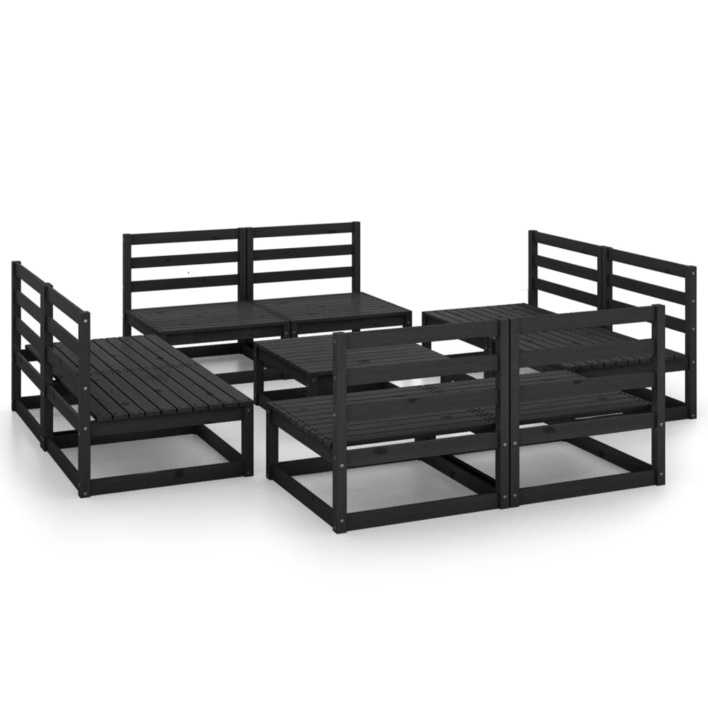 Set Divani da Giardino 9 pz Nero in Legno Massello di Pino cod mxl 37696