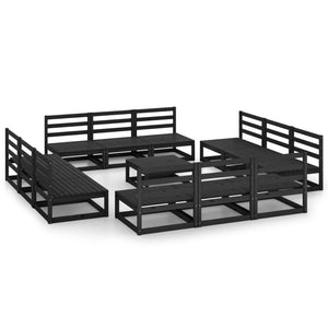 Set Divani da Giardino 13 pz Nero in Legno Massello di Pino 3075283