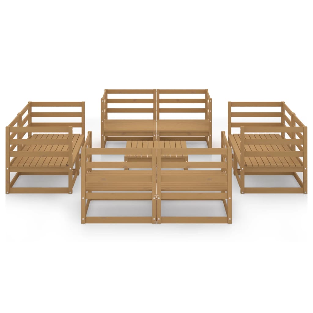 Set Divani da Giardino 9 pz Miele in Legno Massello di Pino 3075292