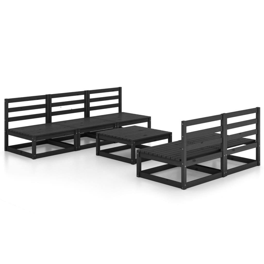 Set Divani da Giardino 6 pz Nero in Legno Massello di Pino cod mxl 37711