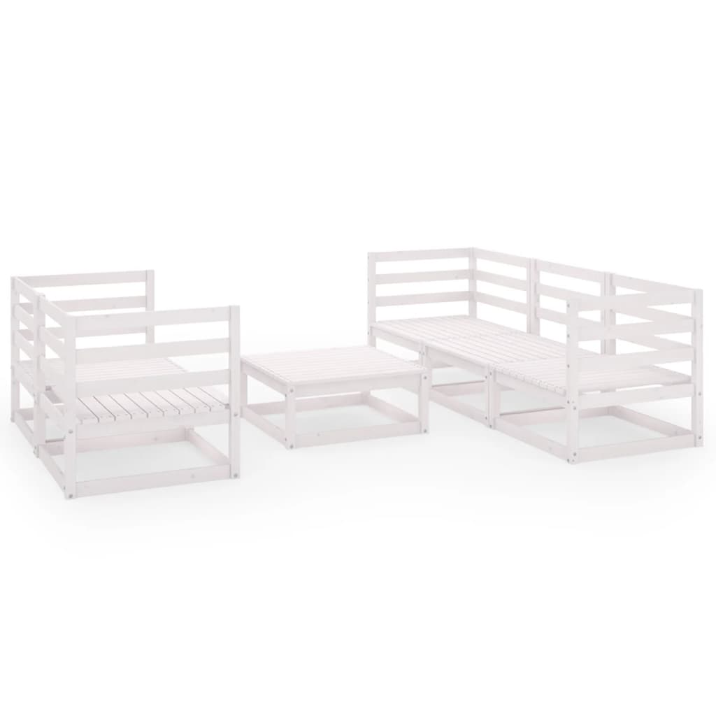 Set Divani da Giardino 6 pz Bianco in Legno Massello di Pino 3075330