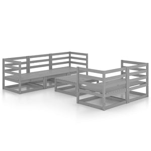 Set Divani da Giardino 6 pz Grigio in Legno Massello di Pino