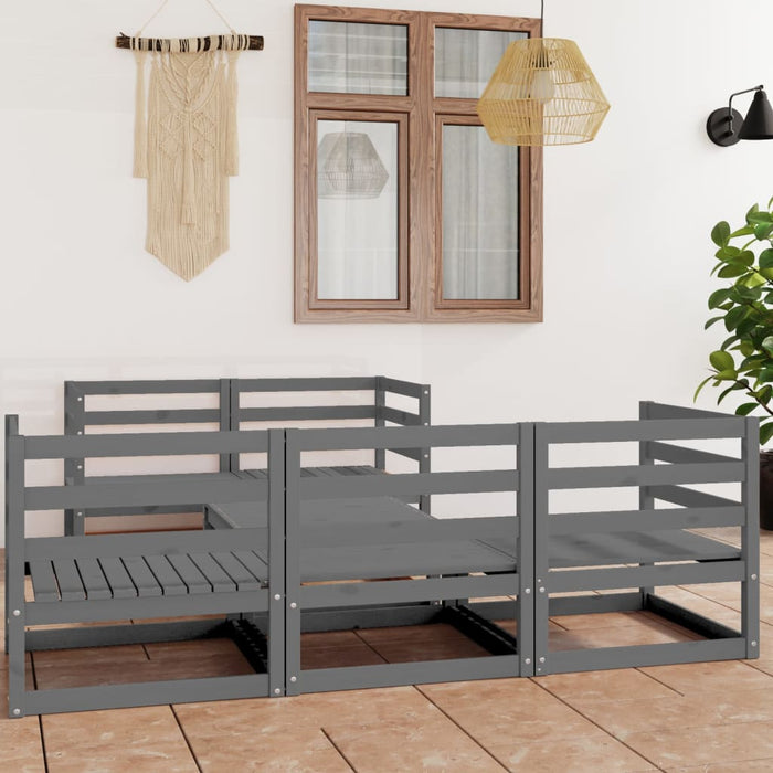 Set Divani da Giardino 6 pz Grigio in Legno Massello di Pino 3075331