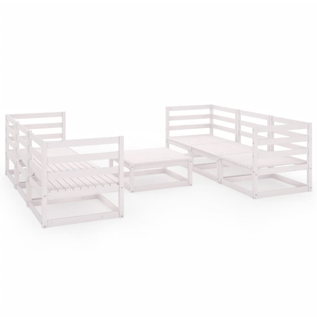 Set Divani da Giardino 7 pz Bianco in Legno Massello di Pino 3075335