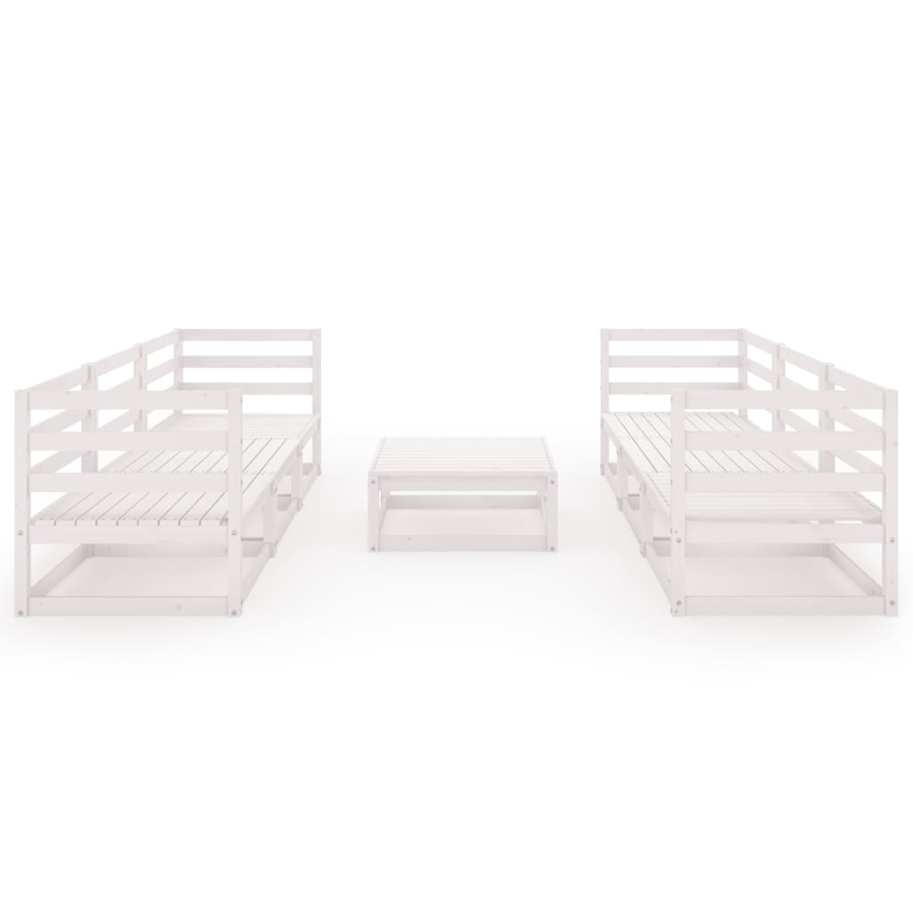 Set Divani da Giardino 7 pz Bianco in Legno Massello di Pino 3075335