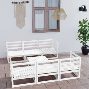 Set Divani da Giardino 7 pz Bianco in Legno Massello di Pino 3075335