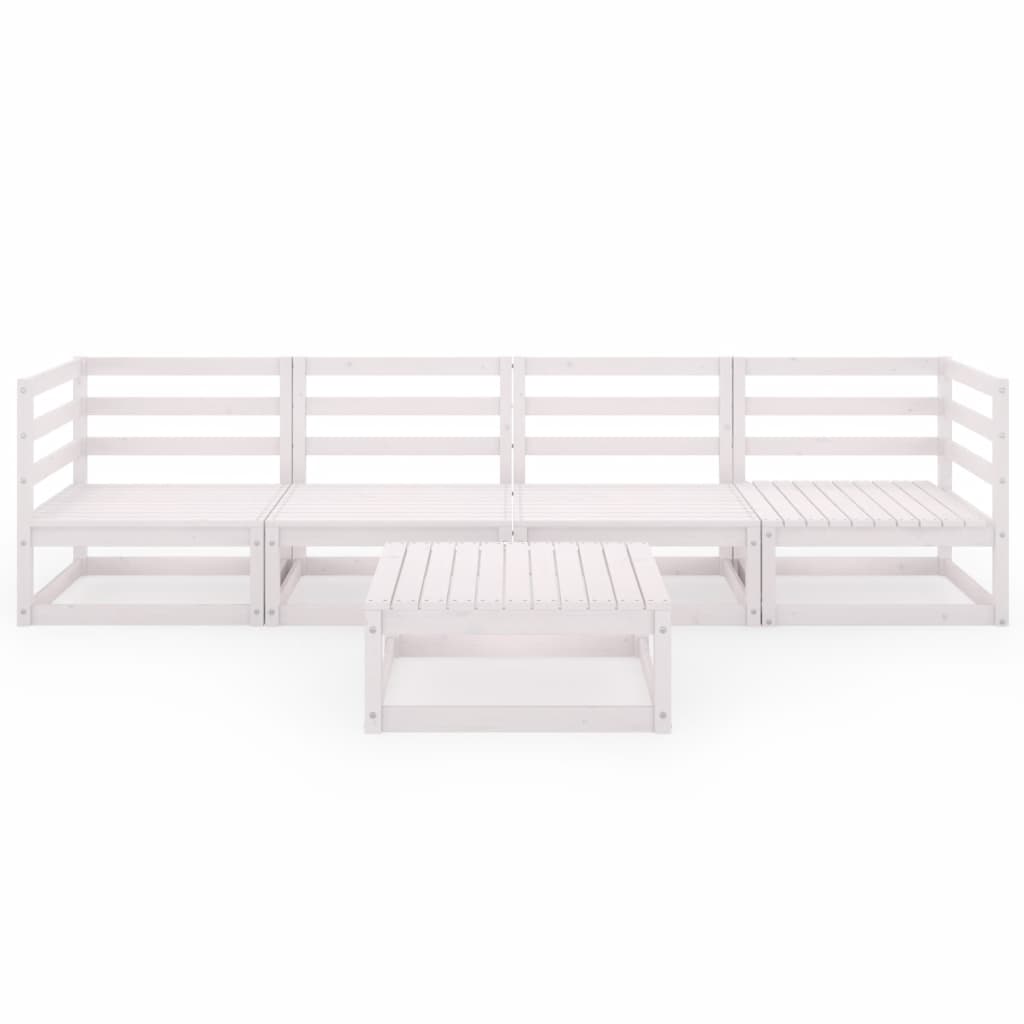 Set Divani da Giardino 5 pz Bianco in Legno Massello di Pino 3075365