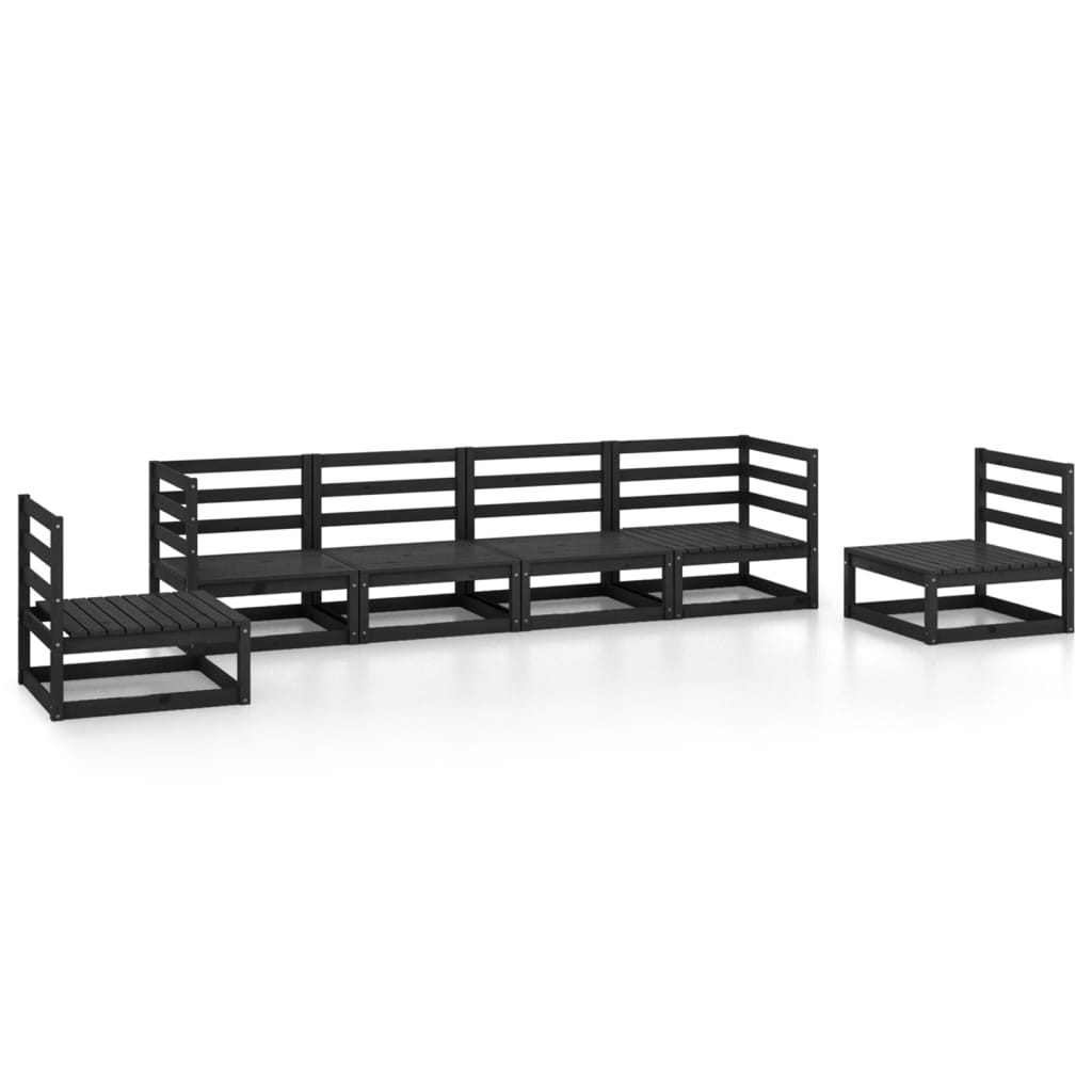 Set Divani da Giardino 6 pz Nero in Legno Massello di Pino cod mxl 36327