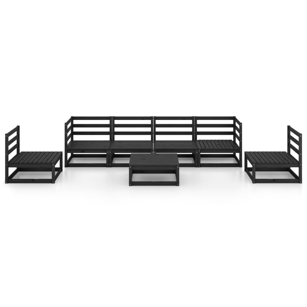 Set Divani da Giardino 7 pz Nero in Legno Massello di Pino cod mxl 36330