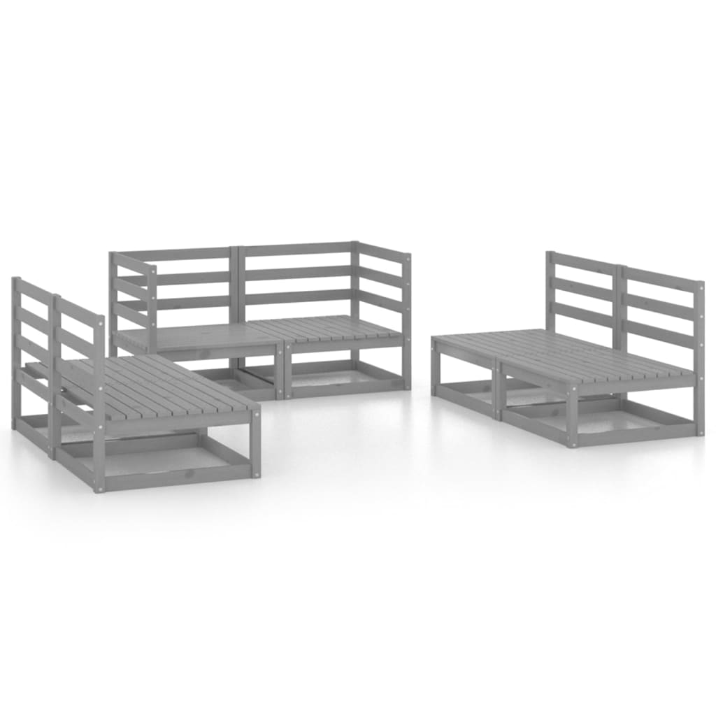 Set Divani da Giardino 6 pz Grigio in Legno Massello di Pino cod mxl 36335