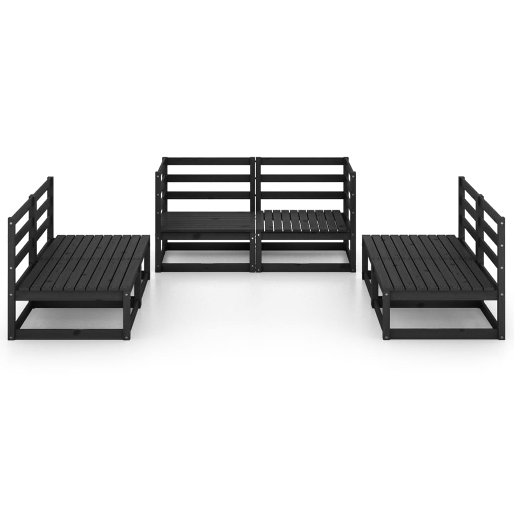 Set Divani da Giardino 6 pz Nero in Legno Massello di Pino cod mxl 36334