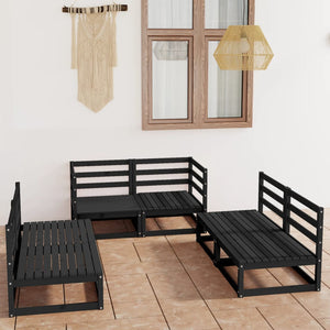 Set Divani da Giardino 6 pz Nero in Legno Massello di Pino cod mxl 36334