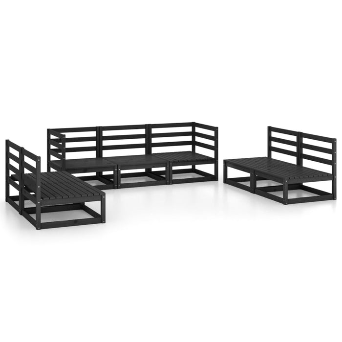 Set Divani da Giardino 7 pz Nero in Legno Massello di Pino cod mxl 36340