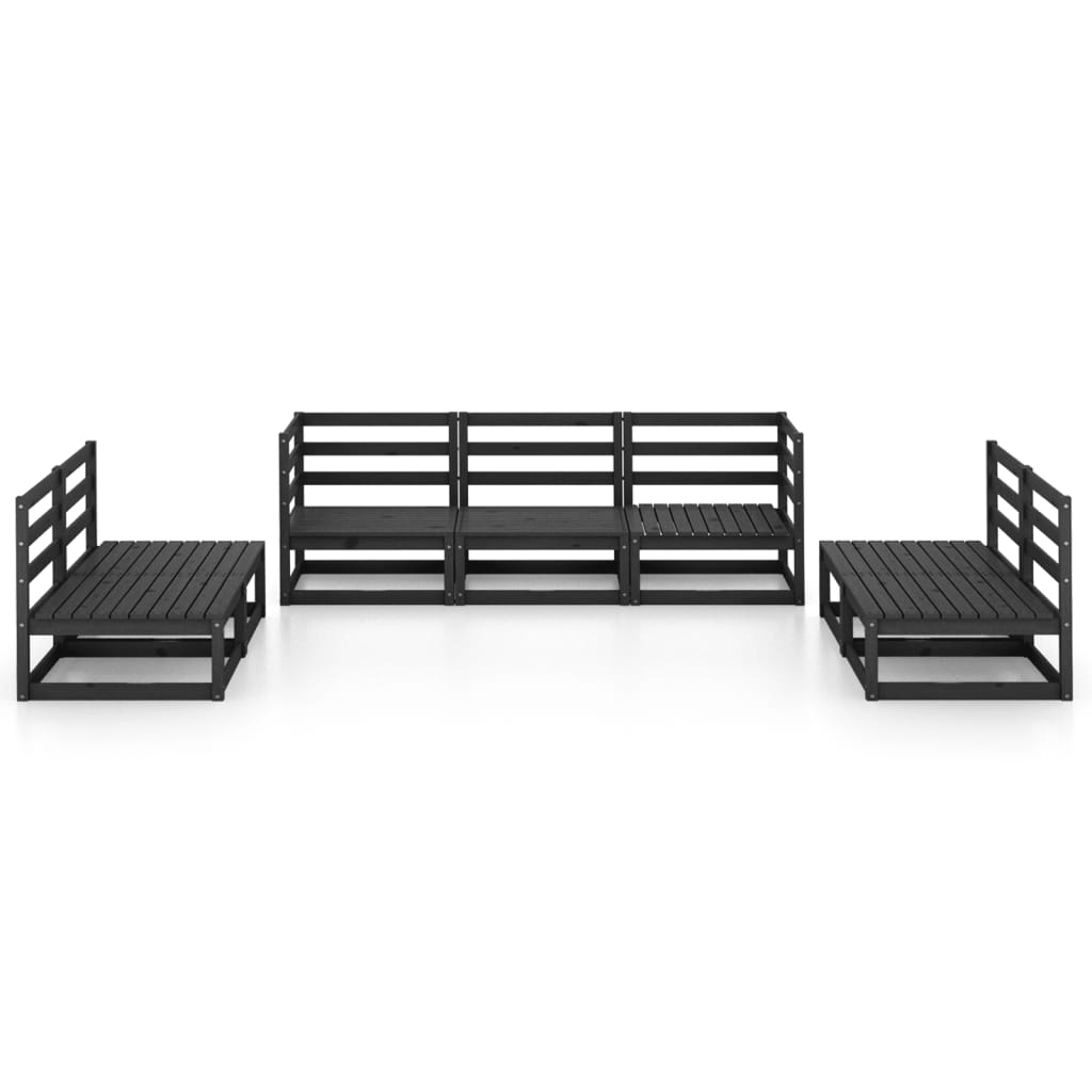 Set Divani da Giardino 7 pz Nero in Legno Massello di Pino cod mxl 36340