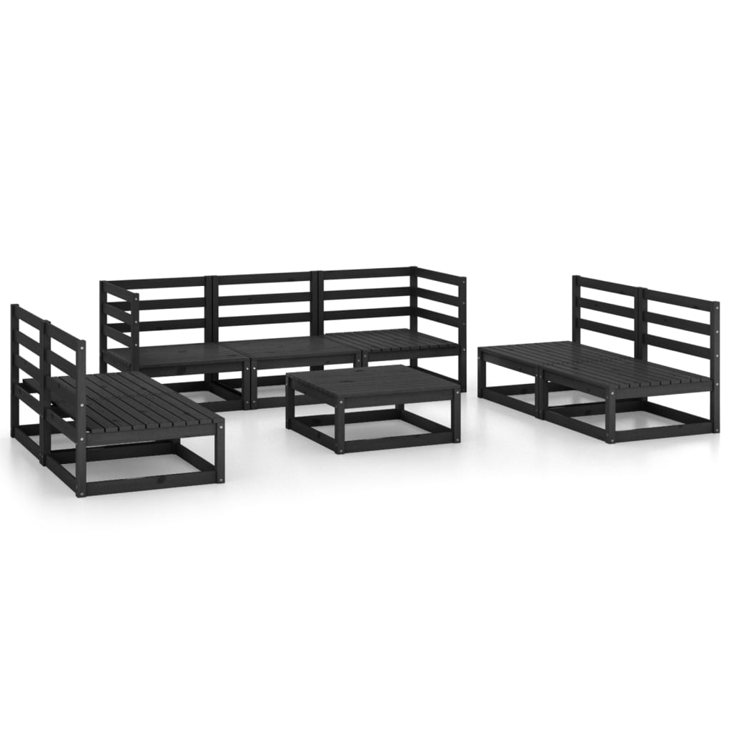 Set Divani da Giardino 8 pz Nero in Legno Massello di Pino 3075428