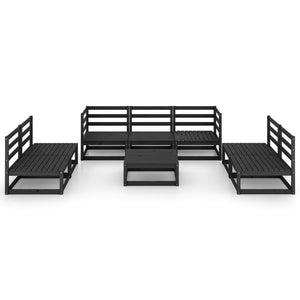 Set Divani da Giardino 8 pz Nero in Legno Massello di Pino 3075428