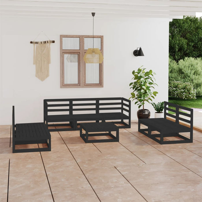 Set Divani da Giardino 8 pz Nero in Legno Massello di Pino 3075428