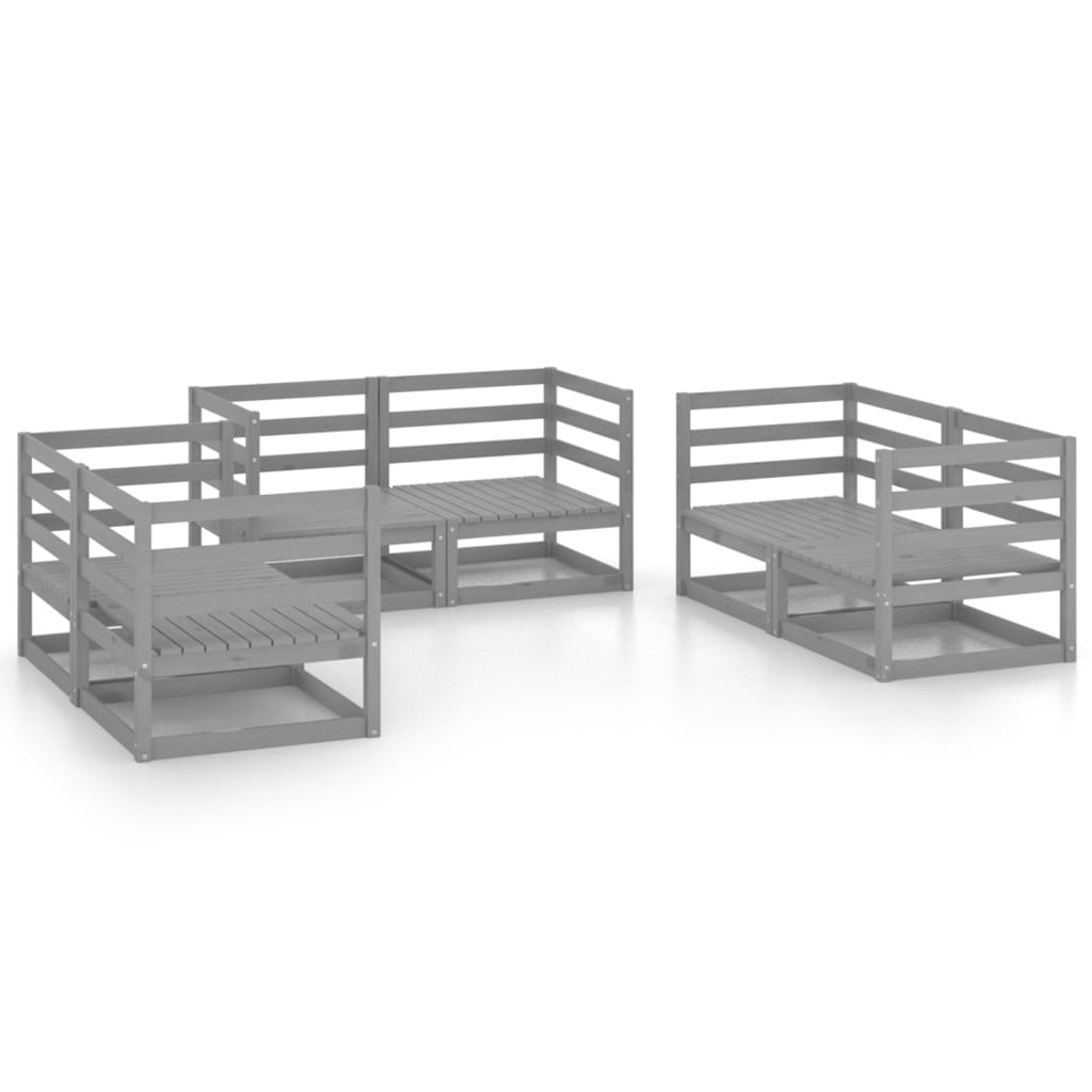 Set Divani da Giardino 6 pz Grigio in Legno Massello di Pino  cod mxl 35774